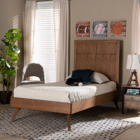 Baxton Studio Noela-Ash Walnut-Twin Baxton Studio Noela Mid-Century Modern Walnut Brown Finished Wood Twin Size Platform Bed